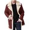 Men Overcoat Faux Fur Integrated Plush Lining Thickened Turndown Collar Coldproof European Style Faux Leather Lapel Jacket Coat Streetwear