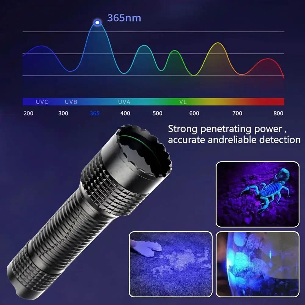 Portable 80W UV Ultraviolet Flashlight Type C Rechargeable Blacklight 365NM Purple Light for Pet Urine Stains Detection