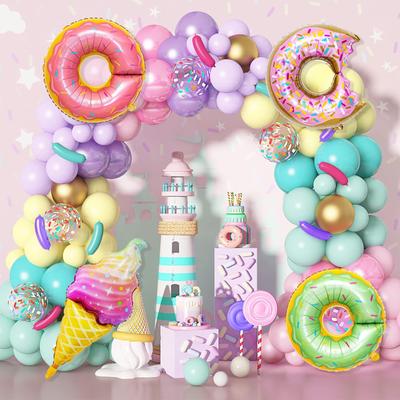 1set Macaron Balloon Tower with Donut Ice-cream Foil Balloons Set for Girl's Donut Birthday Party Decorations DIY Gift Supplies