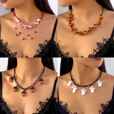 Colar europeu e americano engraçado feminino pingente criativo de abóbora fantasma careta corrente para clavícula ornamento de festa de Halloween