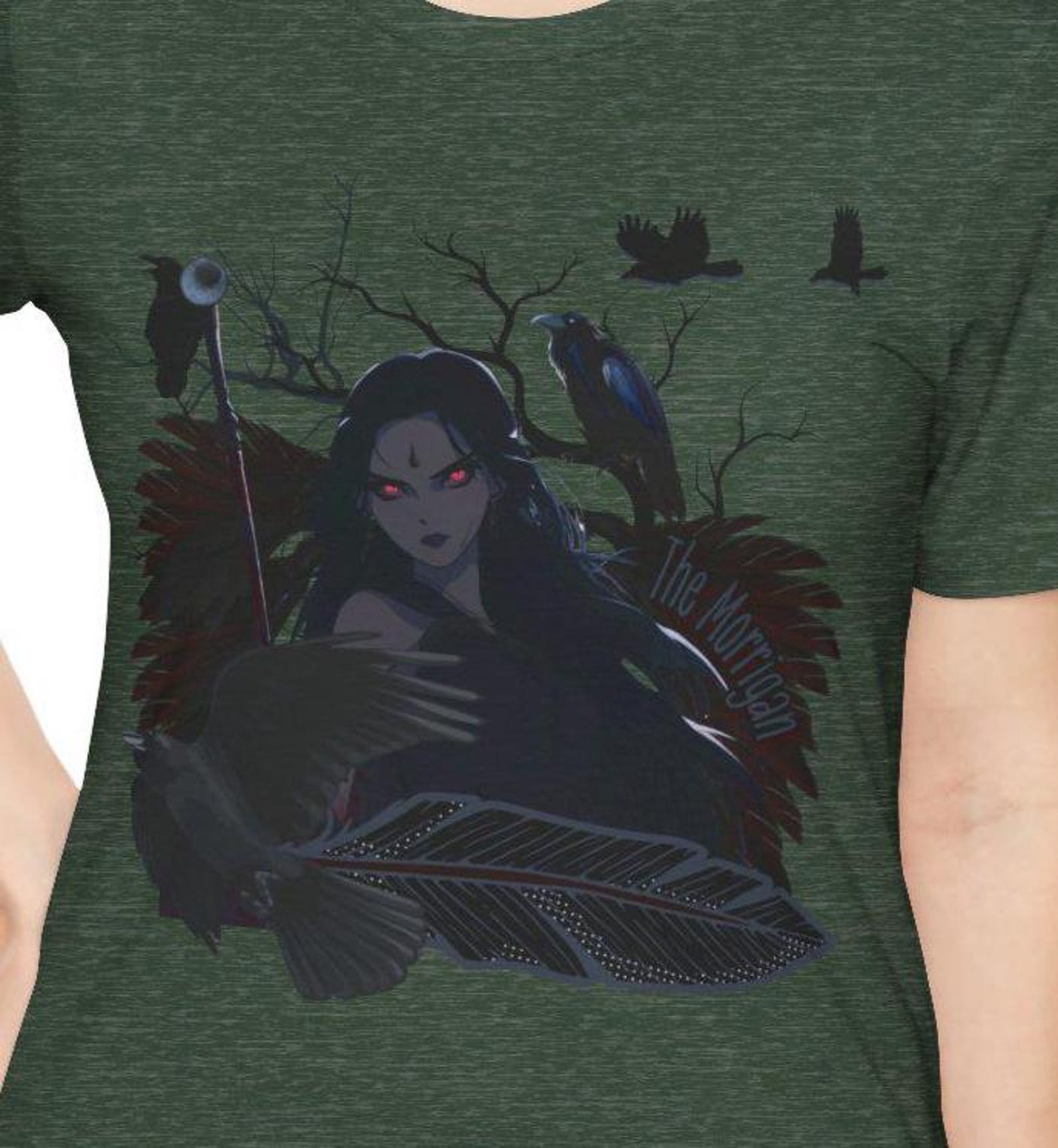 The Morrigan Irish Goddess of War Anime Style Illustration TShirt, Raven Gothic Witch, Crow, Irish Mythology Original Art, Pagan Goth Tee M