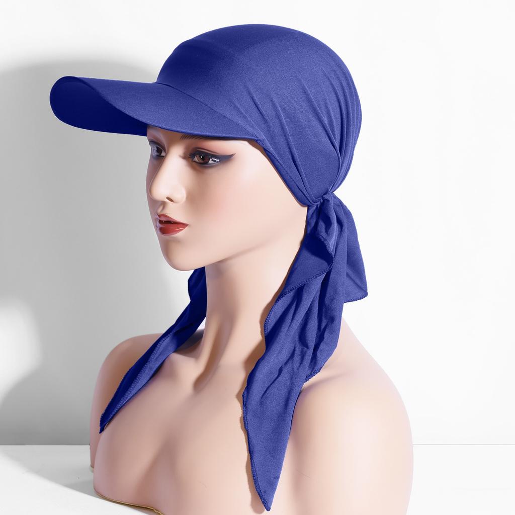 Damen Kappe mit breiter Krempe Sonnenschutz mit vorgebundenen Turban-Kappen Kopf einfarbig Muslimisch Strand Damenmode Outdoor-Hut