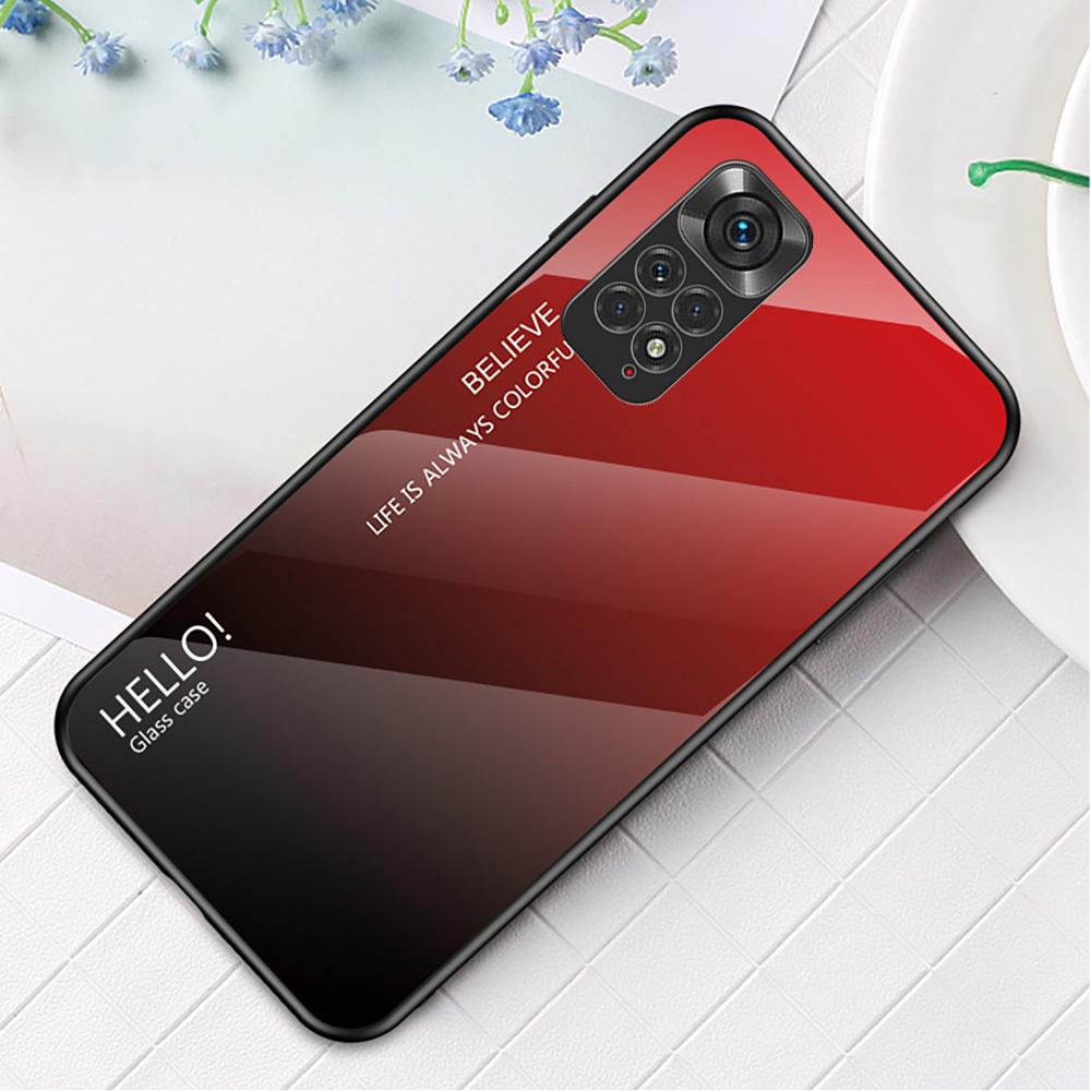 

For Xiaomi Redmi Note 11 4G (Qualcomm)/Redmi Note 11S 4G Tempered Glass+PC+TPU Phone Case Stylish Gradient Color Hybrid Back Cover Black