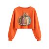 Womens Cropped Sweatshirt Rugby Pumpkin Maple Print Casual Loose Fit Long Sleeve