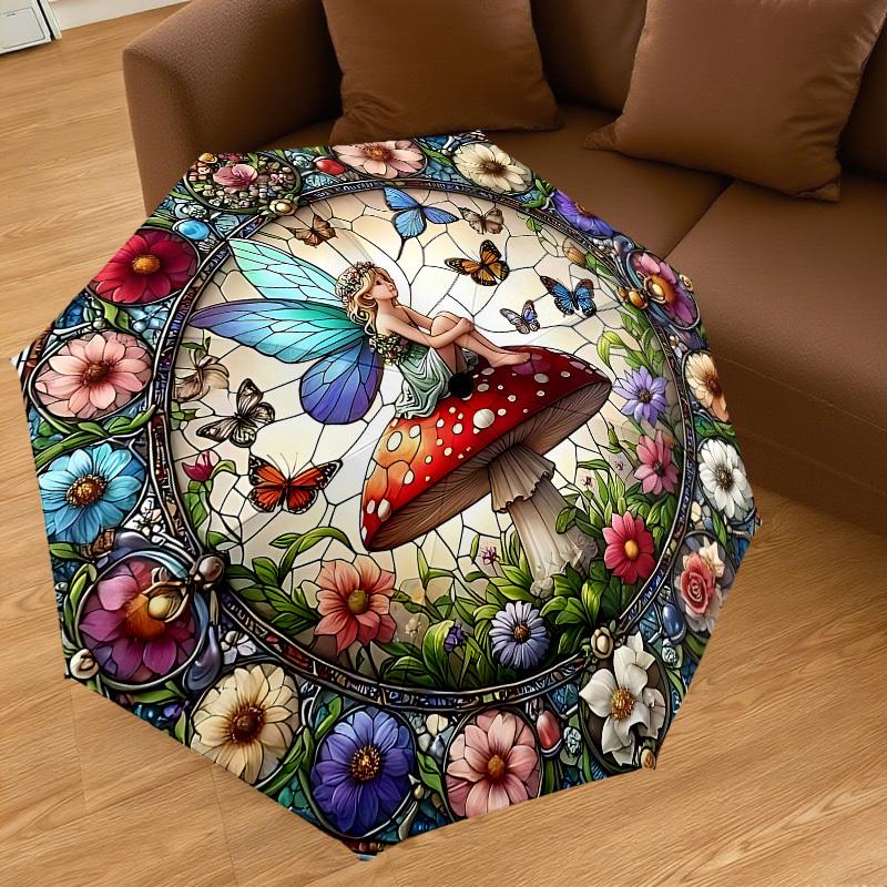 1PC fairy stained glassAutomatic Open/Close Umbrella with Windproof, 8-Rib Sturdy Canopy, Durable Ribs, Fashionable Design, Outdoor Accessory, Fun Pri