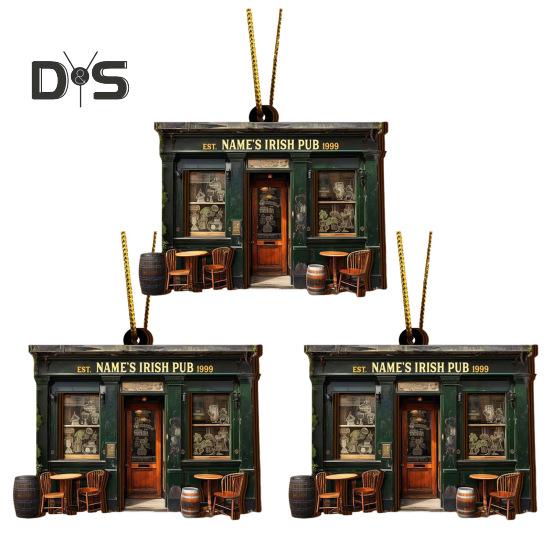1/2/3Pcs Irish Pub Hanging Decoration Christmas Tree Hanging 3 Layers Wooden 3D Vintage Shop Ornament Retro House Scene Pendant