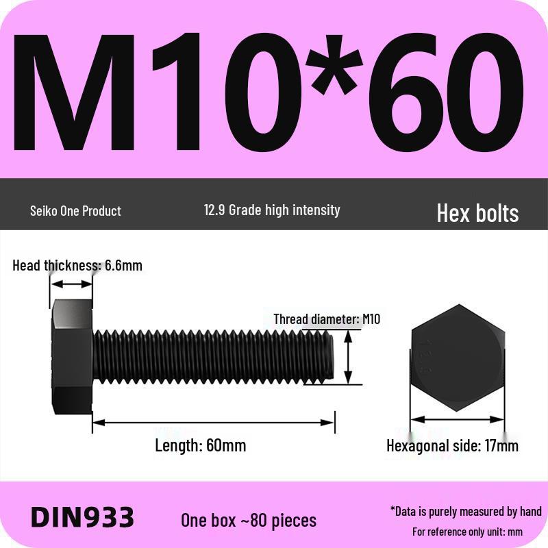 High Strength Class 12.9 Hex Bolt Set: M4-M16 Sizes