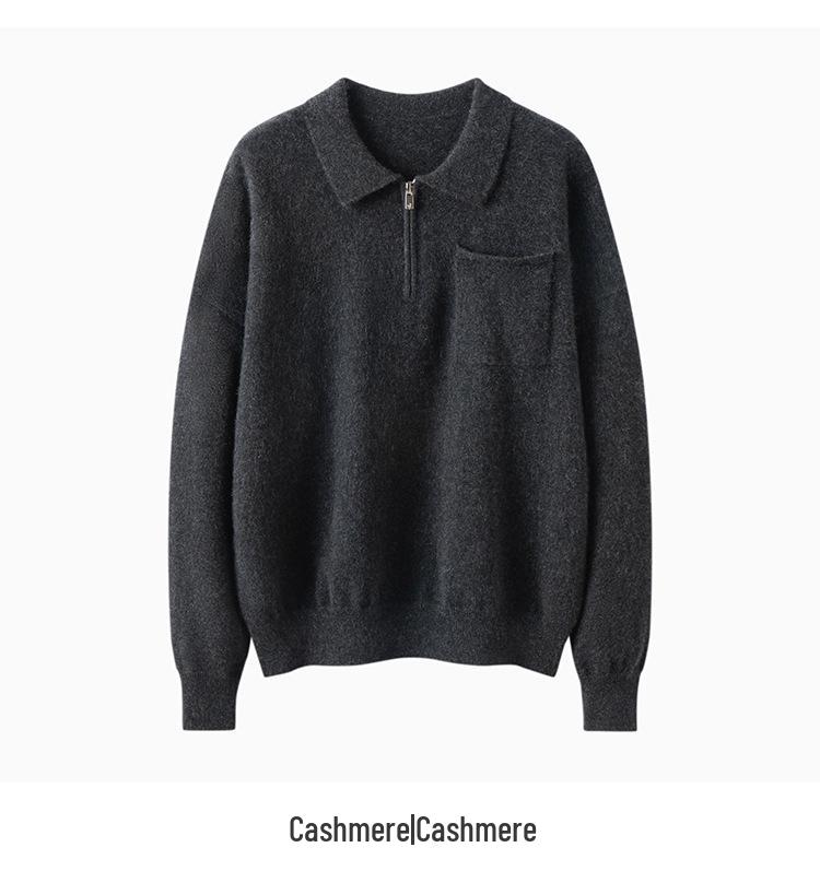 Women's Polo Neck Half-Zip Cashmere Sweater - Light, Elegant, Long Sleeve Pullover for Autumn/Winter.