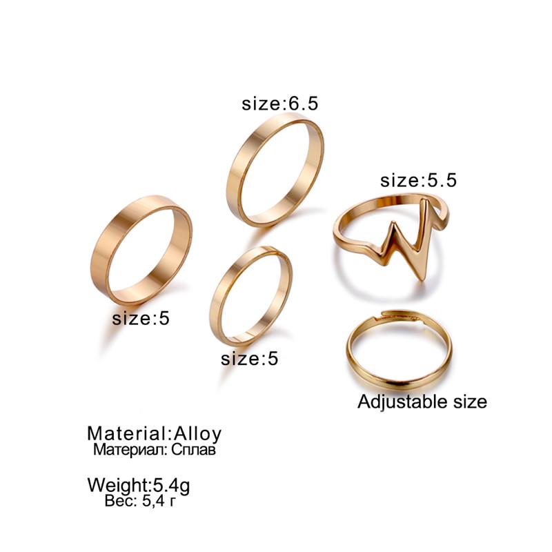 5Pcs ECG Lightning Wave Pattern Adjustable Finger Ring Set Women Accessories Girl Gift Mujer Jewelry