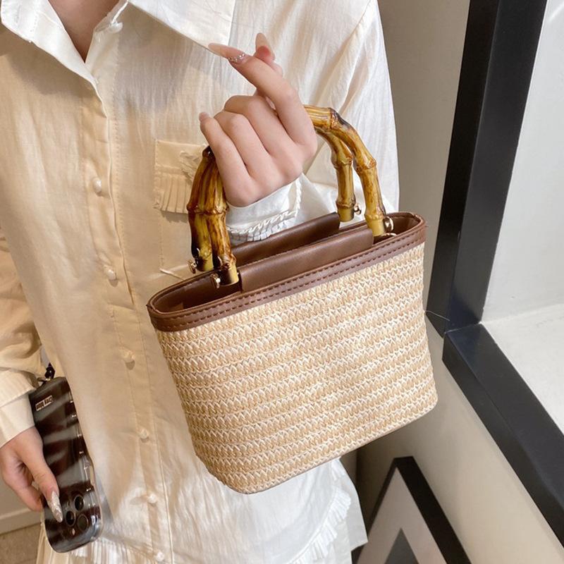 Bamboo Straw Woven Bag Women'S Summer Travel With Casual Handbag Retro High-End Messenger Bag Bag