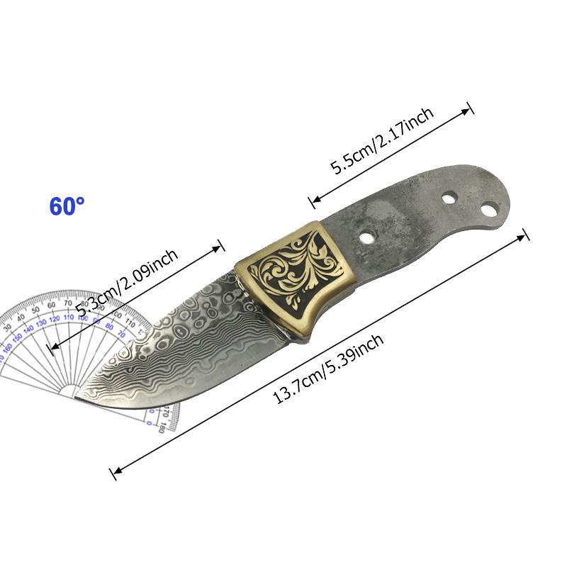 DIY Semi-finished VG10 Damascus Steel Fixed Blade Knife Billets - Edged Blade with Copper Umbrella Hole