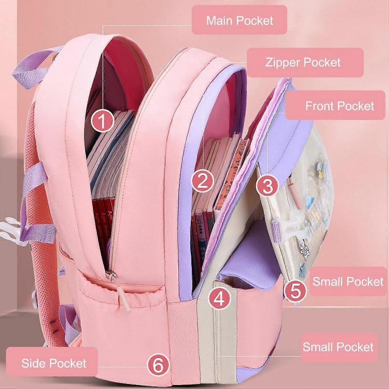 Ultralight Children's School Backpack School Bags with Reflective Strip Girls Boys for Outdoor Travel School Spring Outing Daypacks Mauve Pink