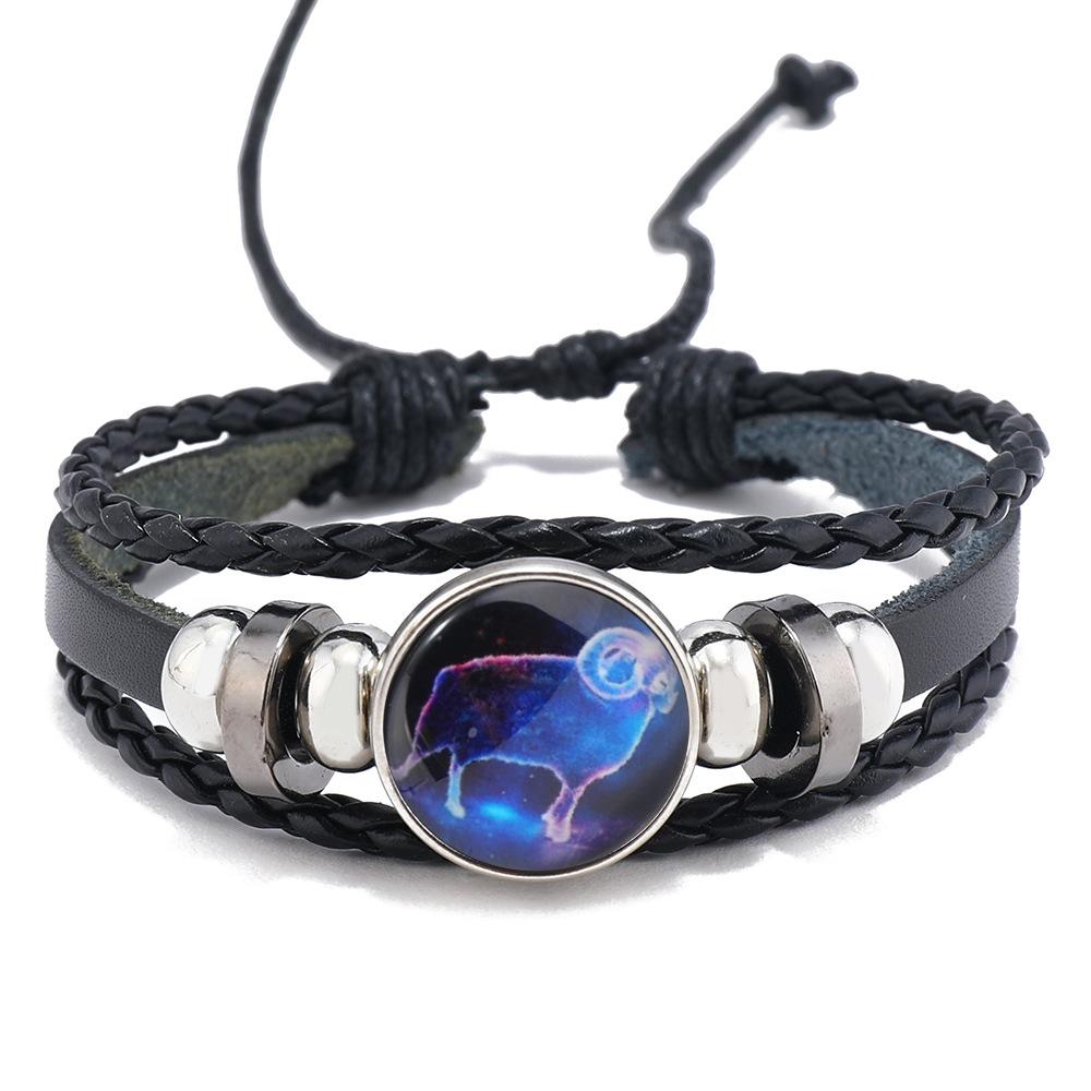 Bracciale Coppia Corda Mano 12 Costellazioni Multistrato Intrecciato Luminoso Gioiello, Unisex, San Valentino, Regalo di Compleanno