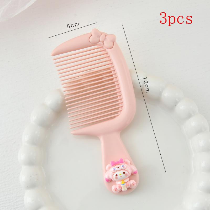 3Pcs Plastic Anti Static Straight Combs Portable Cartoon Sanrio Mini Comb Candy Color Fine-Toothed Detangling Combs For Children