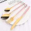 16Pcs for 4 People Pink Gold Dinnerware Set Stainless Steel Knives Forks Tea Spoons Dinner Set Family Kitchen Tableware Set