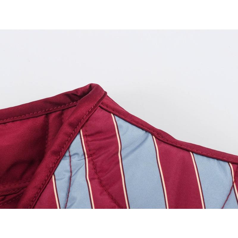 Women Long Sleeve Striped Cotton Padded Jacket With Knot Button