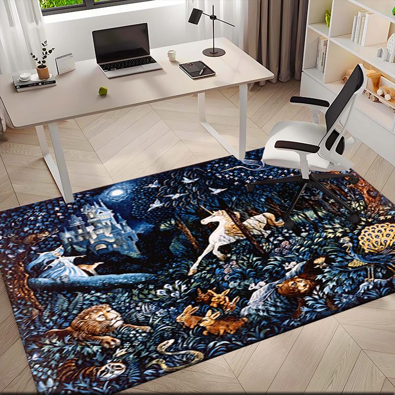 1pc Medieval Pastoral Magic Unicorn Carpet Rug for Living Room Bedroom Home Sofa Decoration,Kids play Non-slip Floor Mat