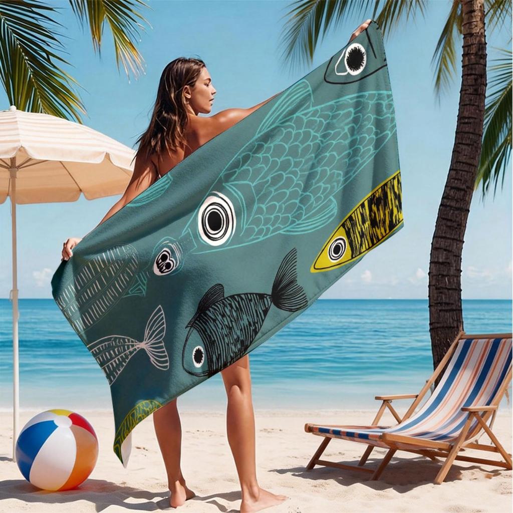 Marine Ocean Fish 2D Flat Printed Microfiber Beach Towel Sandproof Waterproof Surf Summer Holiday Swim Pool Bath Mat