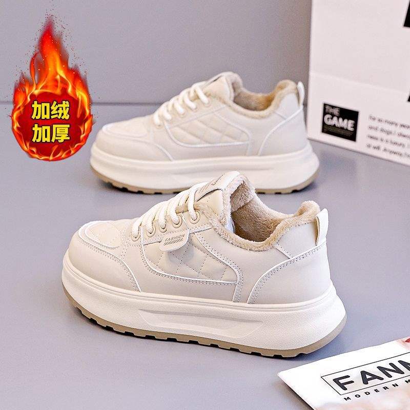 Fleece thickened cotton shoes 2025 new winter warm women's shoes fashion trend versatile casual shoes board shoes white shoes