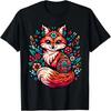 Urocza Cottagecore Floral Fox Estetyczna Dziewczęca Damska Graficzna Koszulka