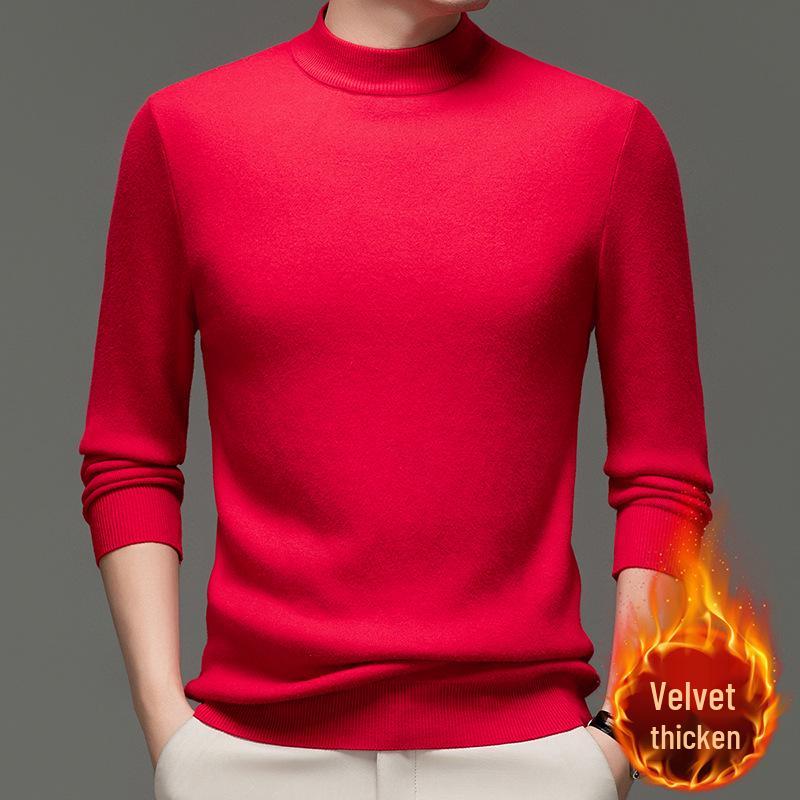 Men s Winter 2025 Plus Velvet Half-High Collar Knitted Sweater L
