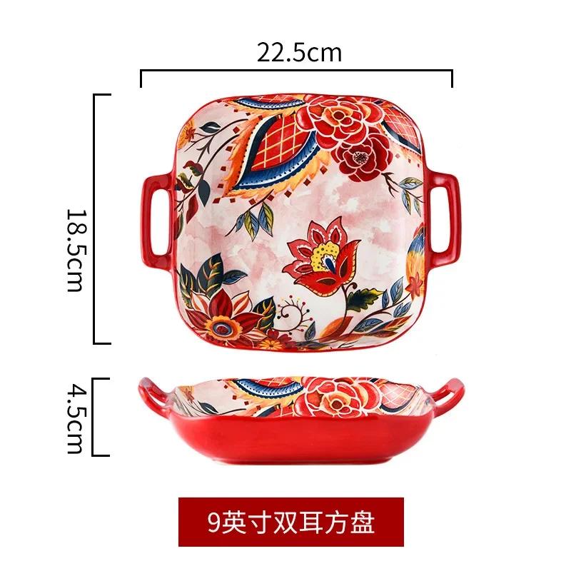 Red Tableware Creative Ceramic Dinner Plates Rice Bowl Household Wedding Celebration Dishes and Plates Chinese New Year Plates