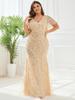 Ever-Pretty Damen-Abendkleid mit V-Ausschnitt, lang, Meerjungfrau, glitzernde Stickerei, Übergröße, Pailletten