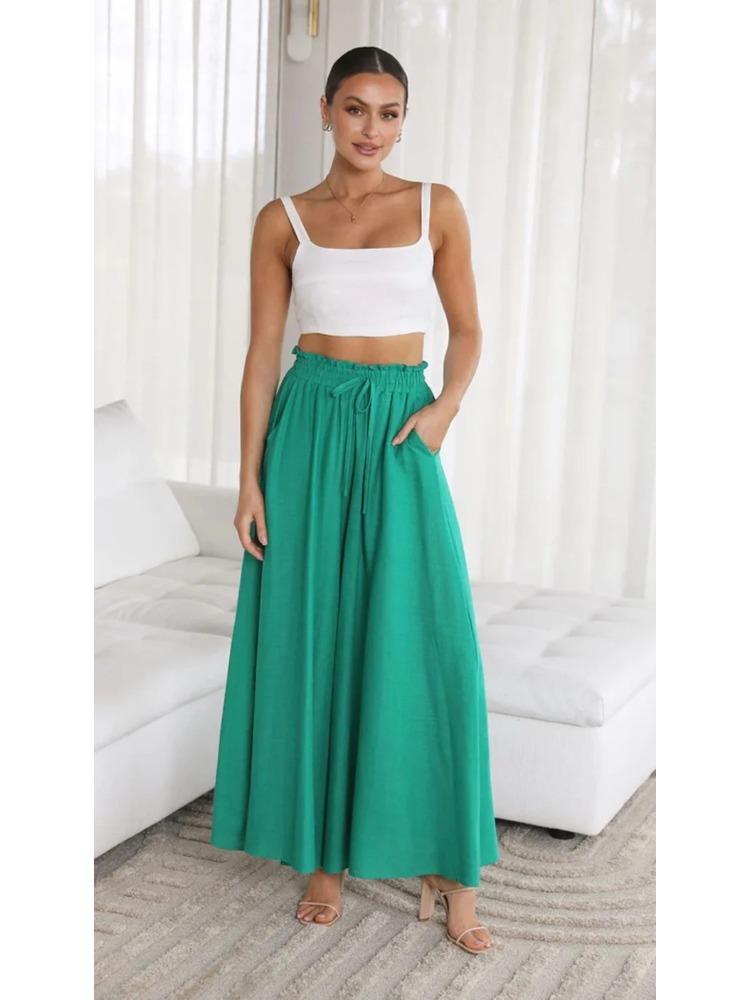 2025 Spring Summer New Women's Wide Leg Pants Elastic Belt Wide Leg High Waist Long Skirt