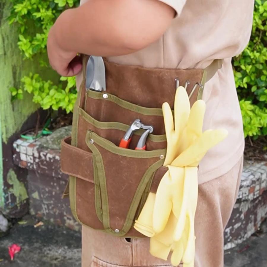 Garden Tool Belt Pouch Canvas Belt Tool Bag with Multiple Pocket Storage Waterproof Portable Men Women Durable Tool Bag