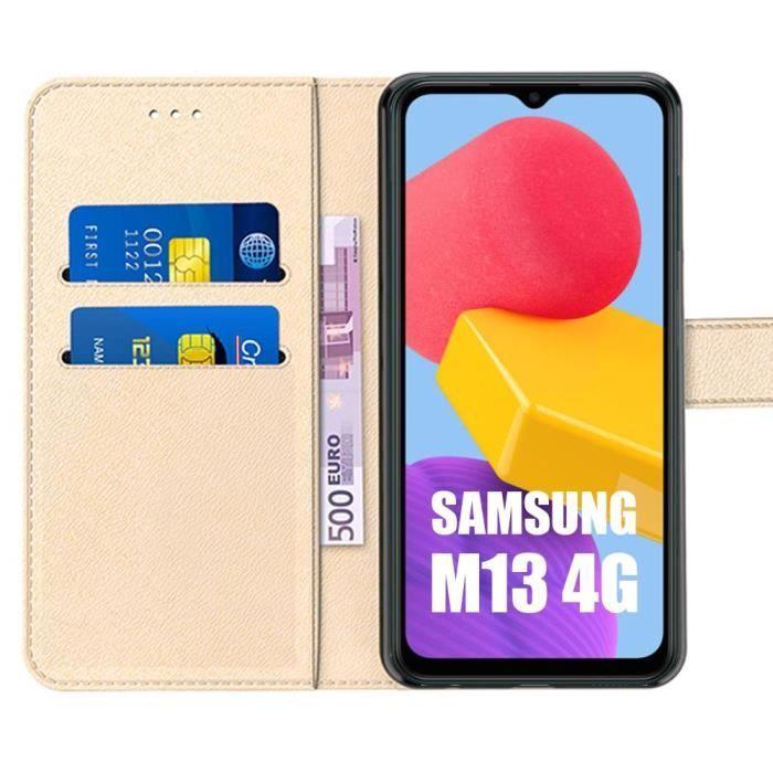 Coque de protection pour samsung galaxy m13 - booling - fermeture magnétique - effet cuir élégant doré