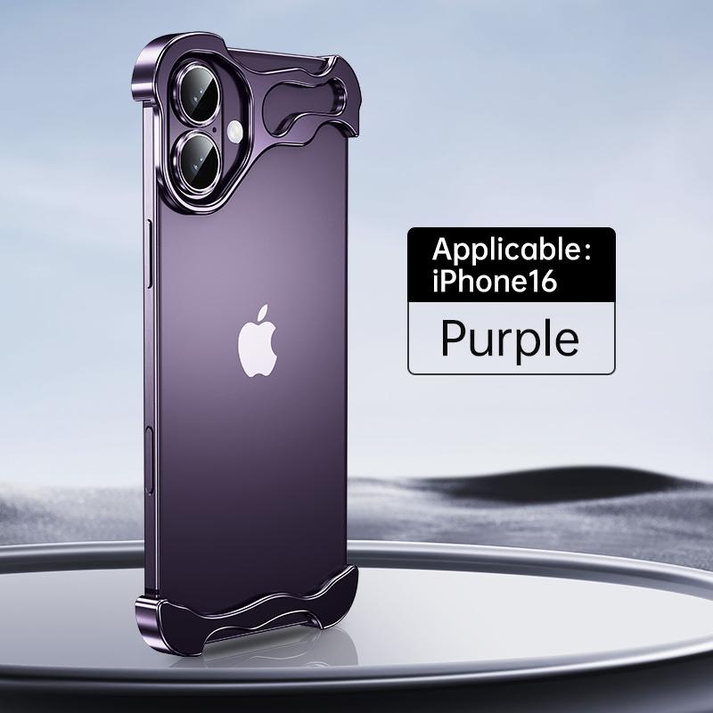 Funda de Lujo Irregular de Metal de Aluminio para iPhone 16 Pro 15 14 13 Pro Max Con Película Protectora para Lente de Cristal Funda Protectora Anticaídas iPhone 15 Pro púrpura