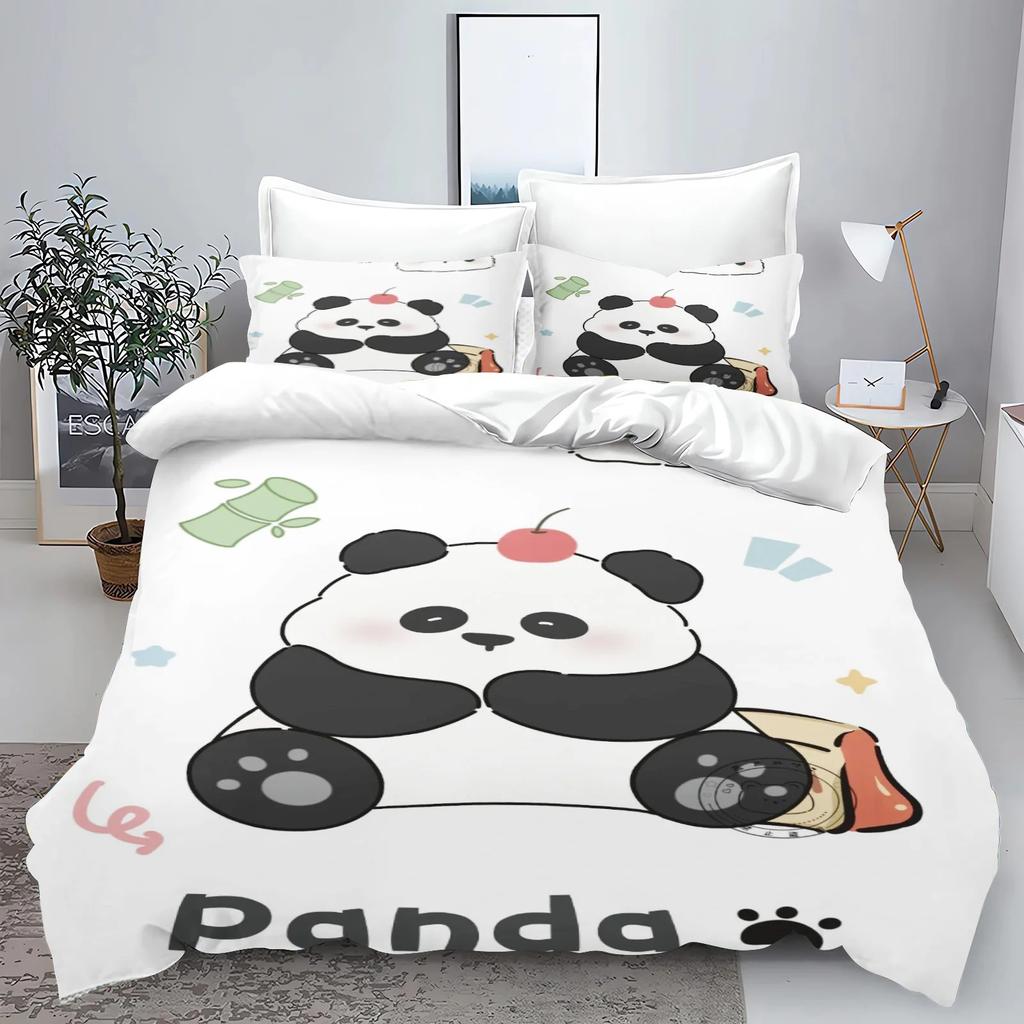 Süßes Cartoon-Panda-Bettwäscheset Bettbezug Kissenbezug Bettwäscheset Erwachsener Junge Mädchen Schlafzimmerdekoration Kindergeschenk Einzel Doppel Große Größe