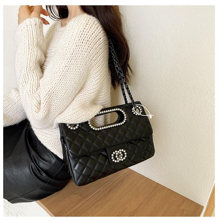 Xiaoxiangfeng pearl wrist new portable shoulder trendy fashion versatile underarm bag embroidery thread diamond grid