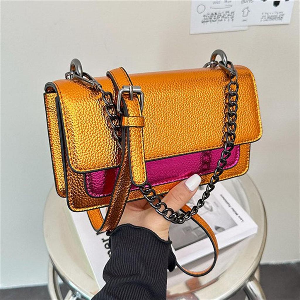 Women's K-G Colorful Splicing Chain Bag Fashionable And Versatile Color Blocking Bag Single Shoulder Crossbody Bag