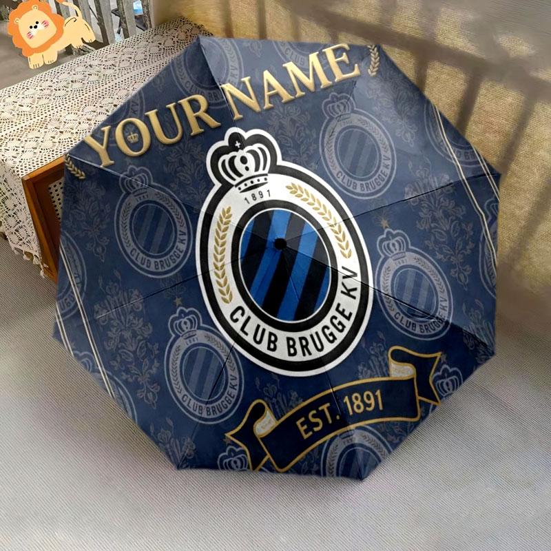 1 PC Automatic Folding Umbrella - Club Brugge KV Custom Name Pattern, Portable & Foldable Design with 8 Ribs, Christmas Birthday Gifts
