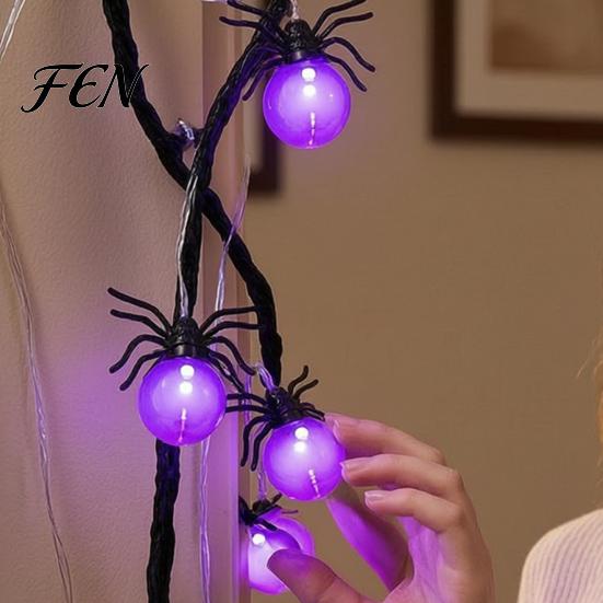 Creative Holiday Wall Hanging Decor 10/20FT Halloween String Light, Battery Powered Purple LED Large Spider/Bat Garland, Spooky Small Spider