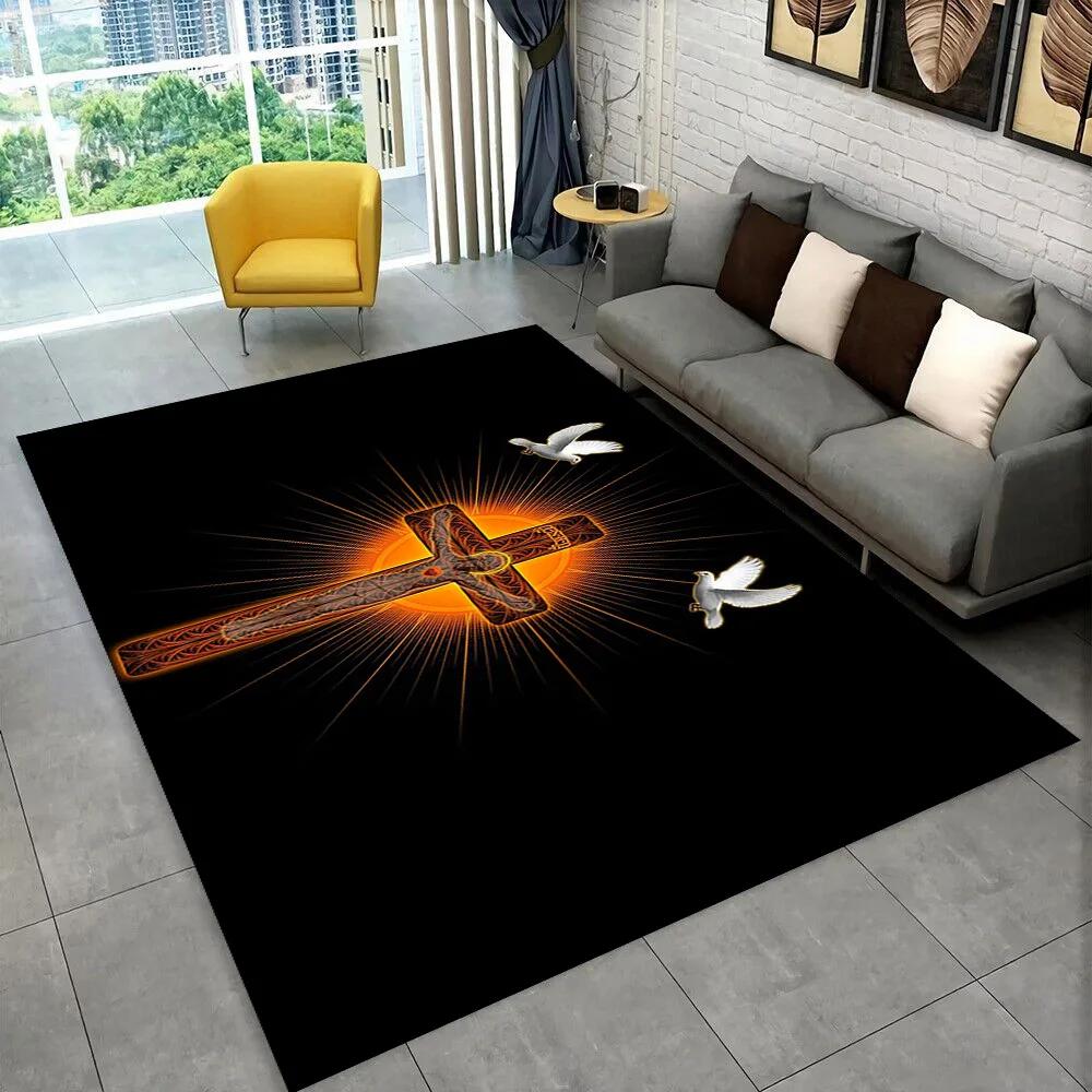 Holy Bible Cross Jesus Pray Area Rug,Carpet Rug for Home Living Room Bedroom Sofa Doormat Decor,kid Play Non-slip Floor Mat Gift