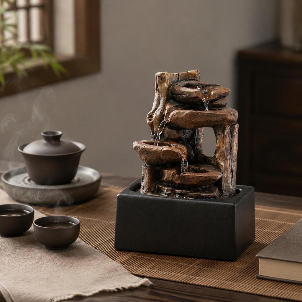 Tabletop Water Fountain Decorative Rock Waterfall Decor Quiet Pump for Office