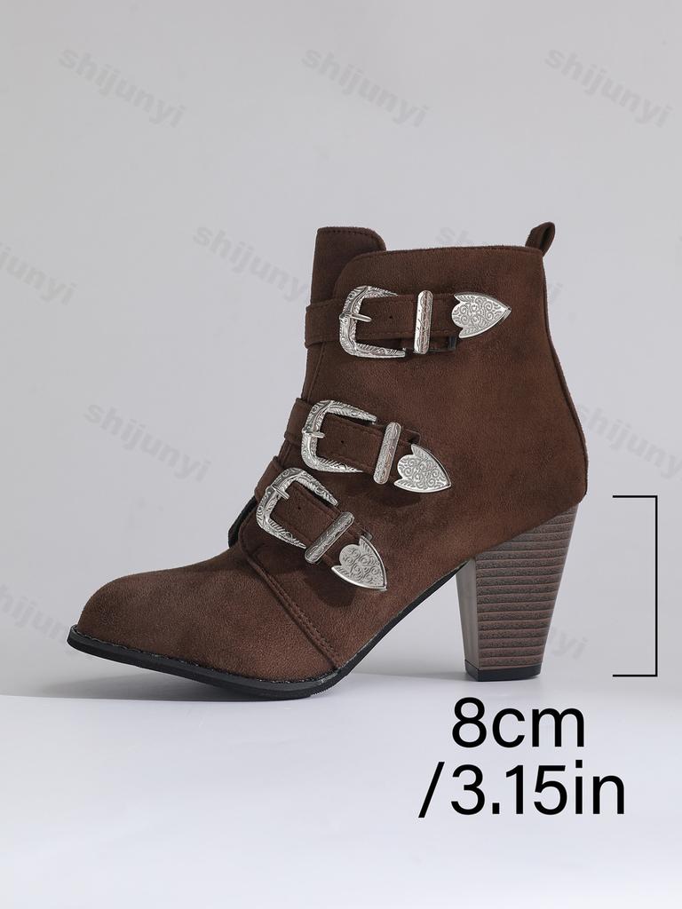 Fashion Fashion Retro Buckle Designed Women's Casual Short Boots 2025 Autumn New Pointed Head Comfortable Elegant High Heel Ankle Boots