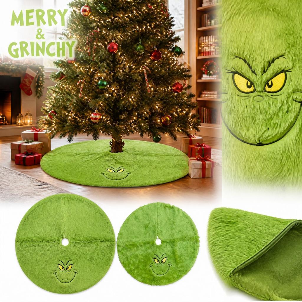 Green Plush Christmas Tree Skirt, Fuzzy Holiday Decoration for Festive Christmas Home Decor