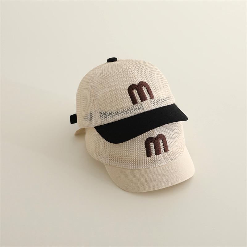 Baby Summer Mesh Hat Solid Color Letter M Embroidery Breathable Baseball Cap For Kids Boys Girls Short Brim Duck Tongue Cap