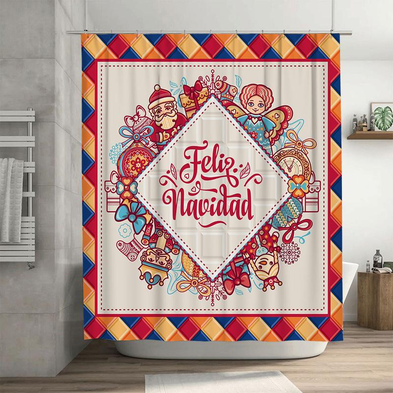 TU Bathroom Shower Curtain Christmas Santa Claus Festive Holiday Pattern Waterproof Decor 90x180cm35x71in