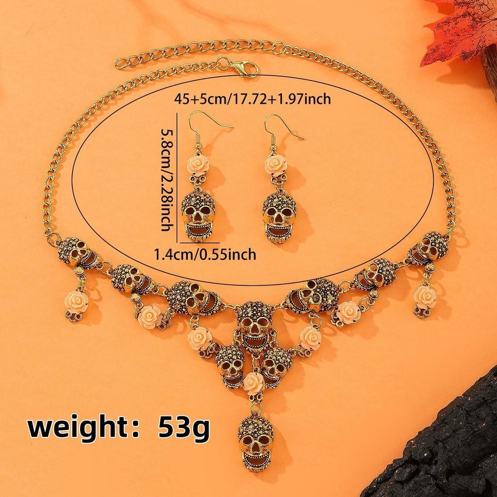 Skeleton Vintageinspired Pendant And Earrings Pack With Alloy Chain For Dressing Holiday