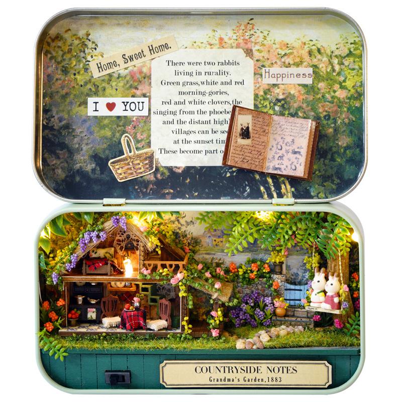 Box Theater Holz Mini Puppenhaus Box Niedlich 3D Puzzle Zusammenbauen Modellbau Zimmer Spielzeug Schlafzimmer Dekorationen Mit Möbeln Geschenke