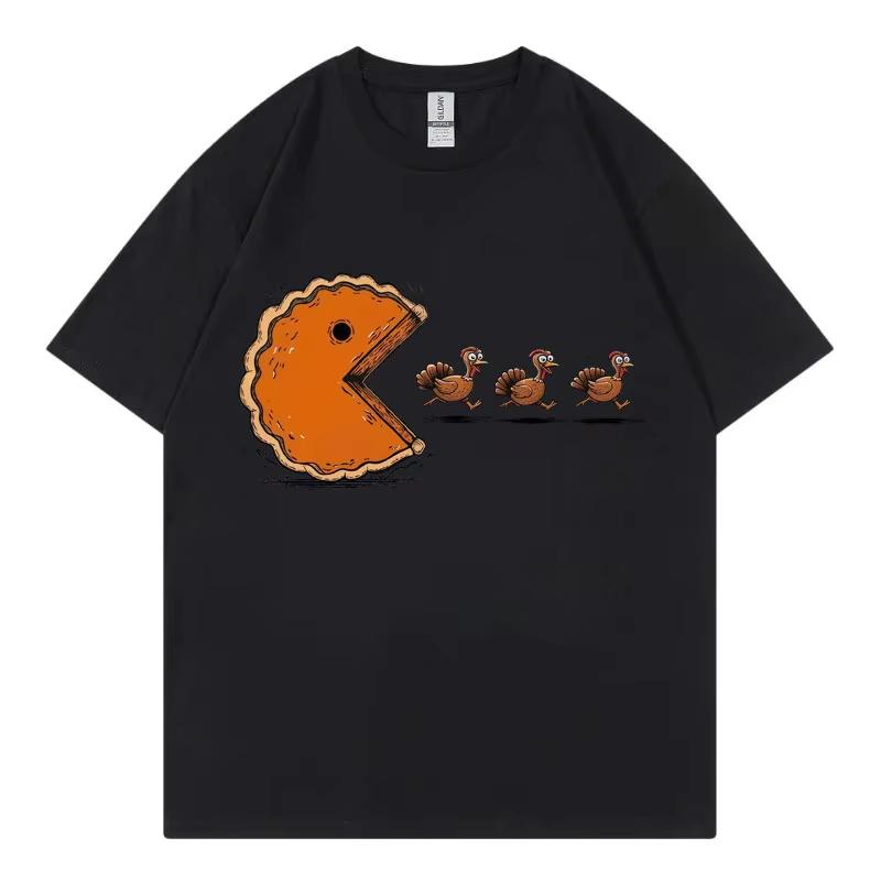 Funny Pumpkin Pie Chasing Turkey Print T Shirt Men Women High Quality Fashion Short Sleeve T-shirt Casual Cotton T-shirts