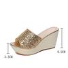 Women Summer Casual High Heel Wedge Skid Slippers Bling Flip Flops Shoes