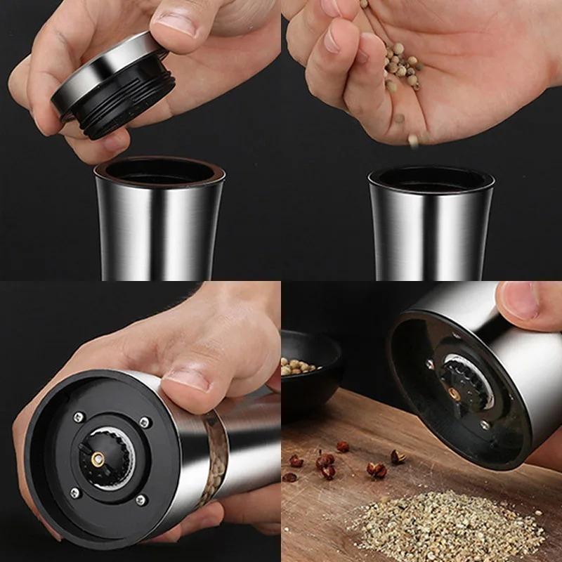 Stainless Steel Manual Salt Pepper Mill Adjustable Pepper Seasoning Bottle Spice Grinding Containers Mill Shakers Kitchen Gadge
