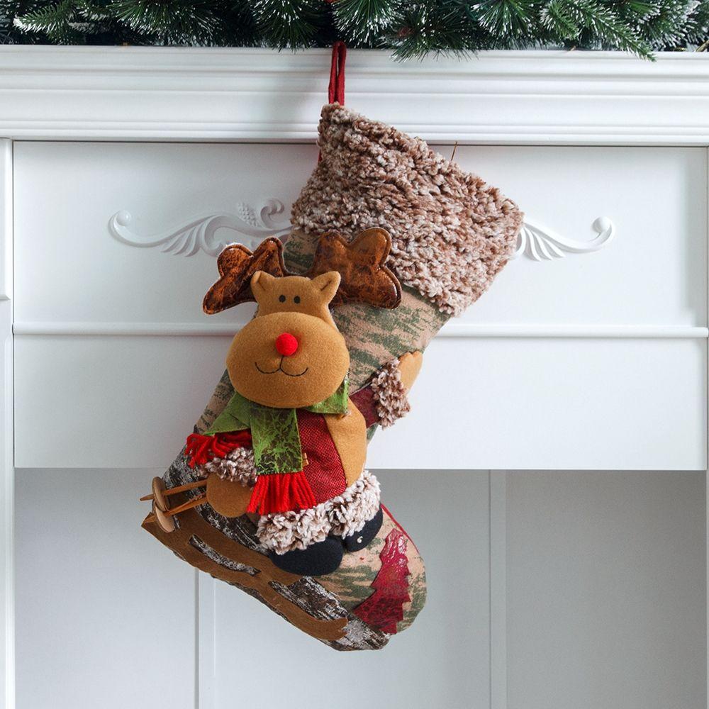 Decoration Plush Christmas Stockings Candy Gift Bag Christmas Ornaments Xmas Tree Hanging Decor