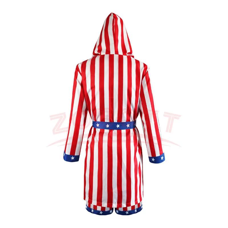 Costume de boxe drapeau américain pour adultes, avec Robe courte Rocky Balboa, Costume de Cosplay du jour de l'indépendance