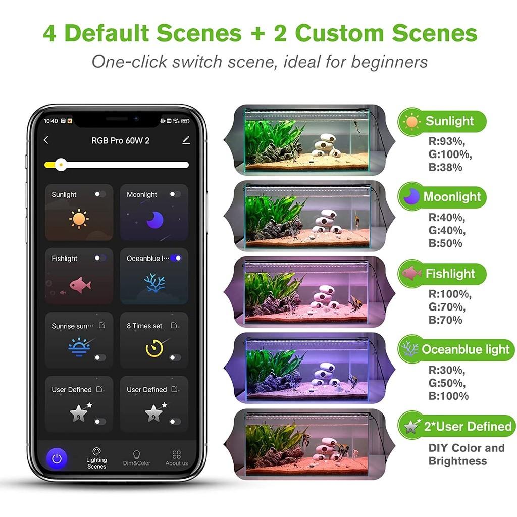 30-120CM Smart Aquarium Light Bluetooth App Control LED Light 24/7 Lighting Cycle Full Spectrum Fish Tank Light